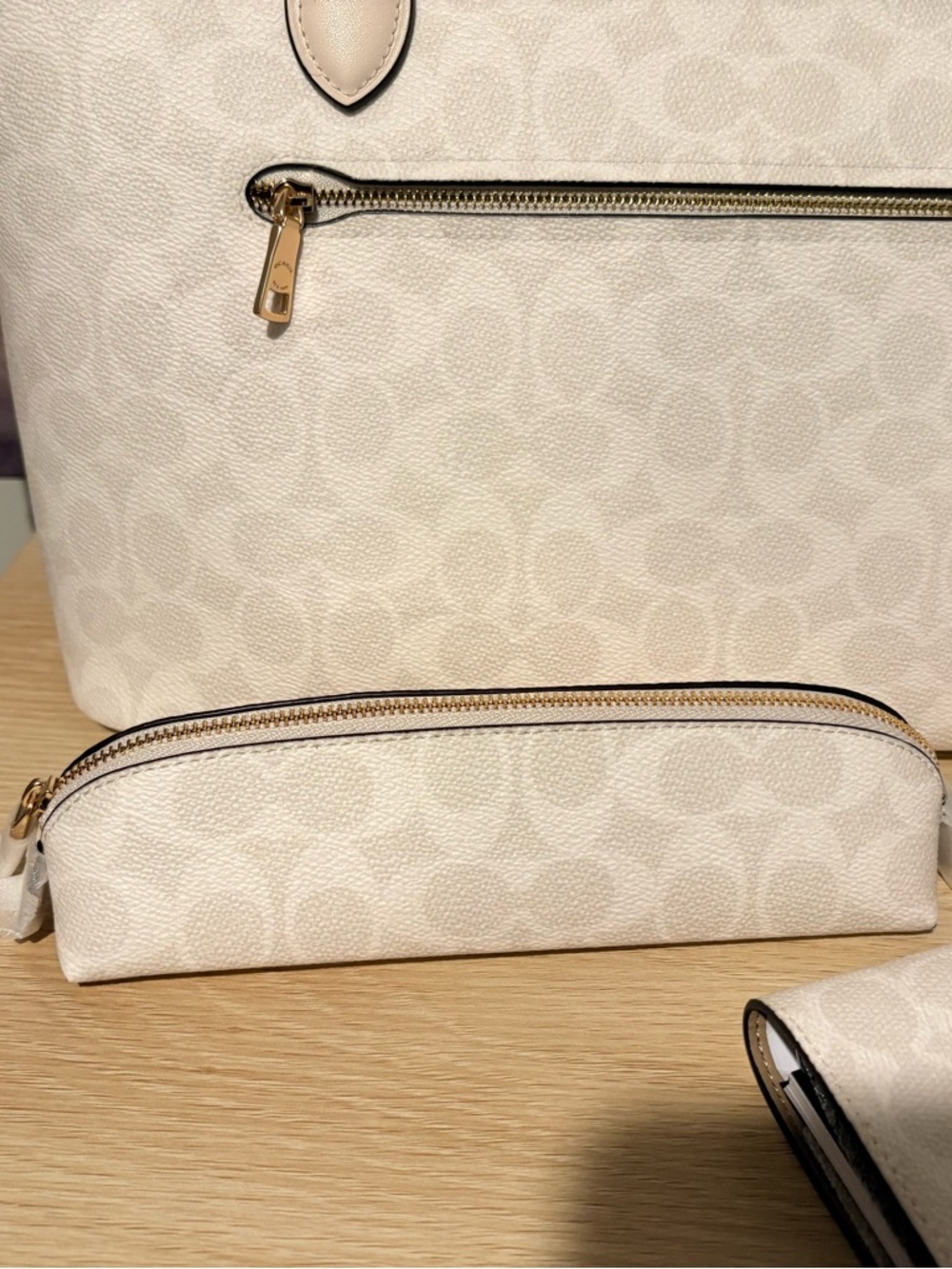 BNWT Authentic Coach Chalk Signature Bundle_Gallery Tote/Notebook/Lippie Case! - Picture 8 of 10